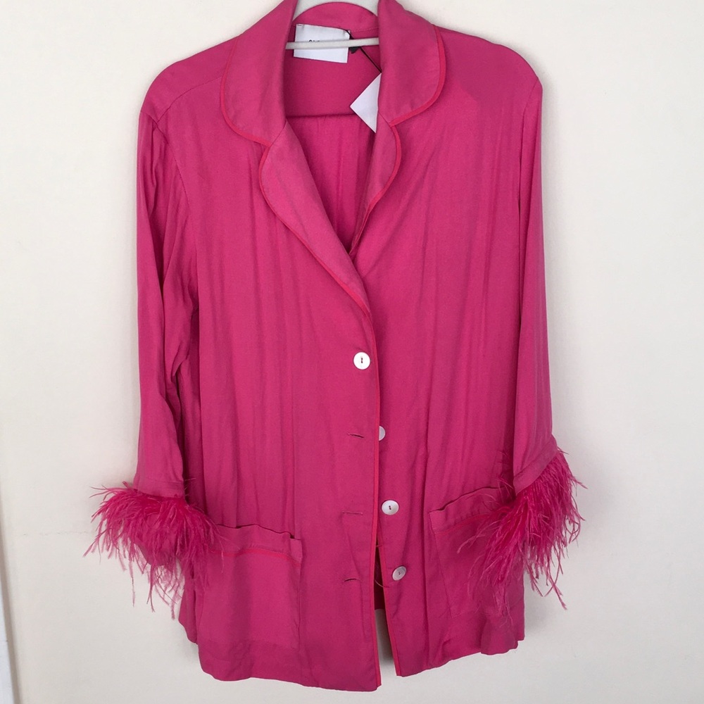 Women's Hot Pink Feather-Trim Top & Pants